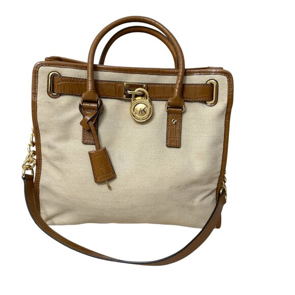 MICHAEL Michael Kors Handbags - Michael Kors Hamilton Leather & Canvas Large tote shoulder women's bag
